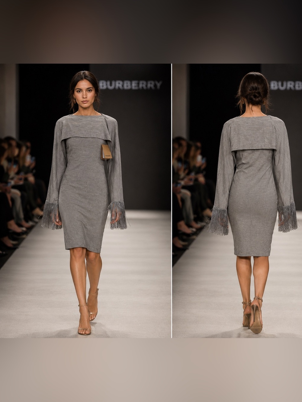 Burberry Grey Fringe-Trim Midi Sheath Dress